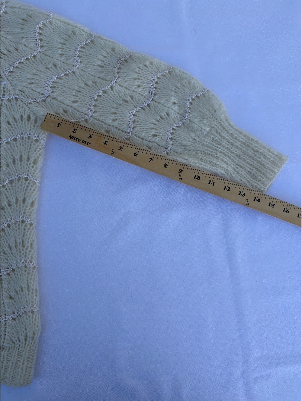 Christine Women's Size M Ivory Hand Knit Wool Blend Pearl Beaded Cardigan - Picture 6 of 7